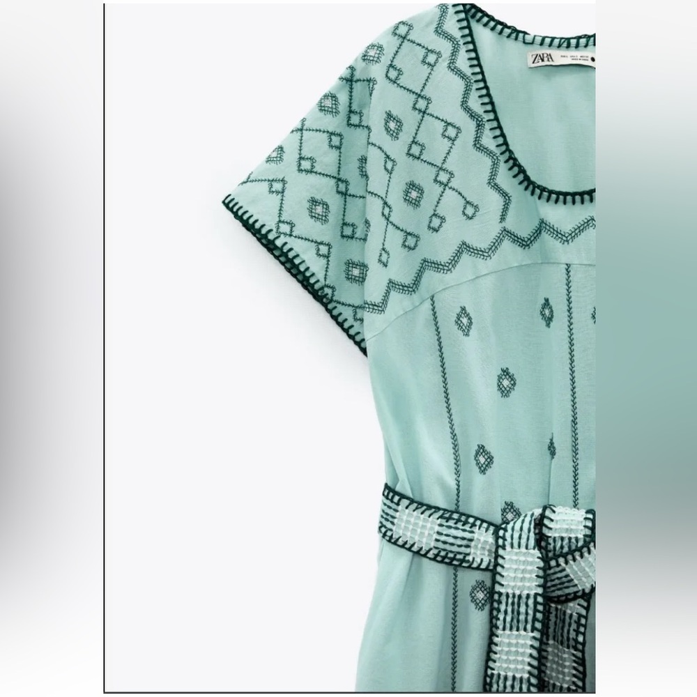 New Zara Embroidered Linen Caftan Tunic Dress - Picture 4 of 17